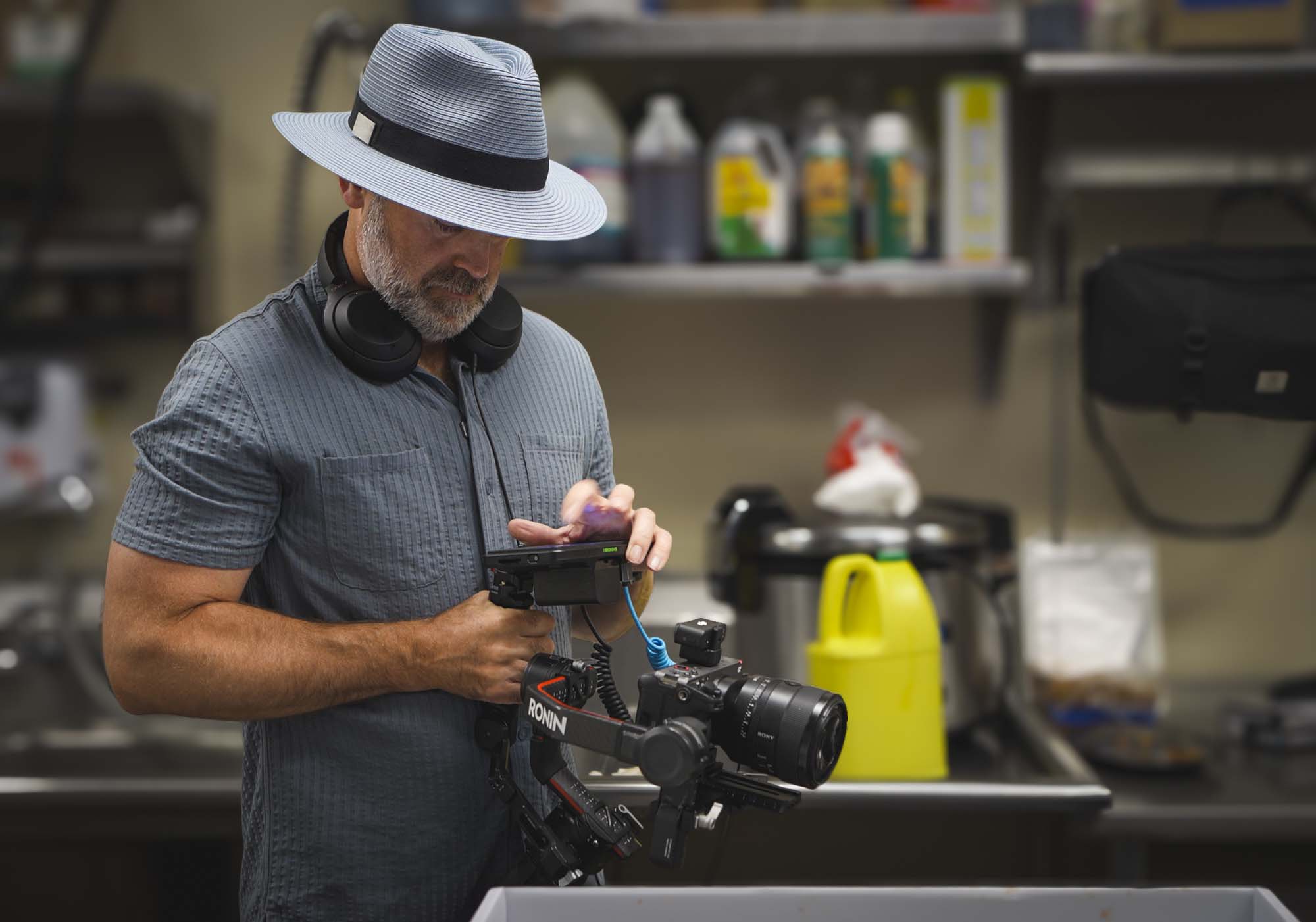 Chris on set
